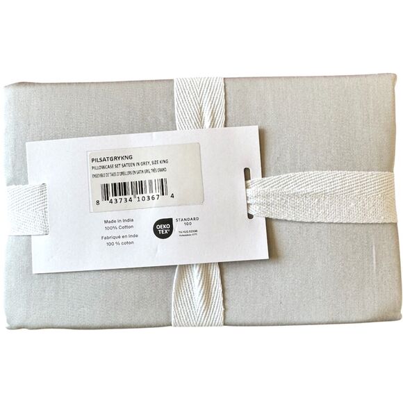 Parachute Sateen Cotton Back Envelope Pillowcase Standard Set in Grey NEW - Picture 2 of 7